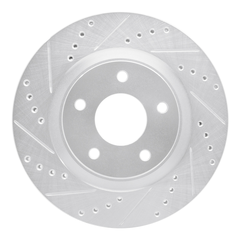 Nissan Sentra Brake Rotor (1) - Front Left - R1 Concepts - Drilled & Slotted - Silver - `11-`19